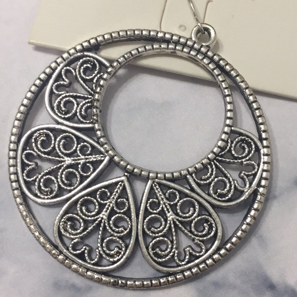 Filigree Oversized Silver Hoop Earrings - Picture 7 of 10